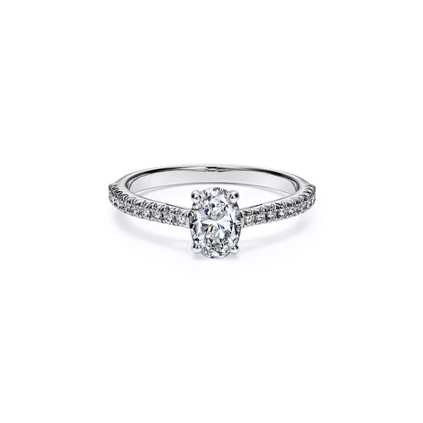 Oval Brilliant Engagement Ring with a Pavé Diamond Platinum Band