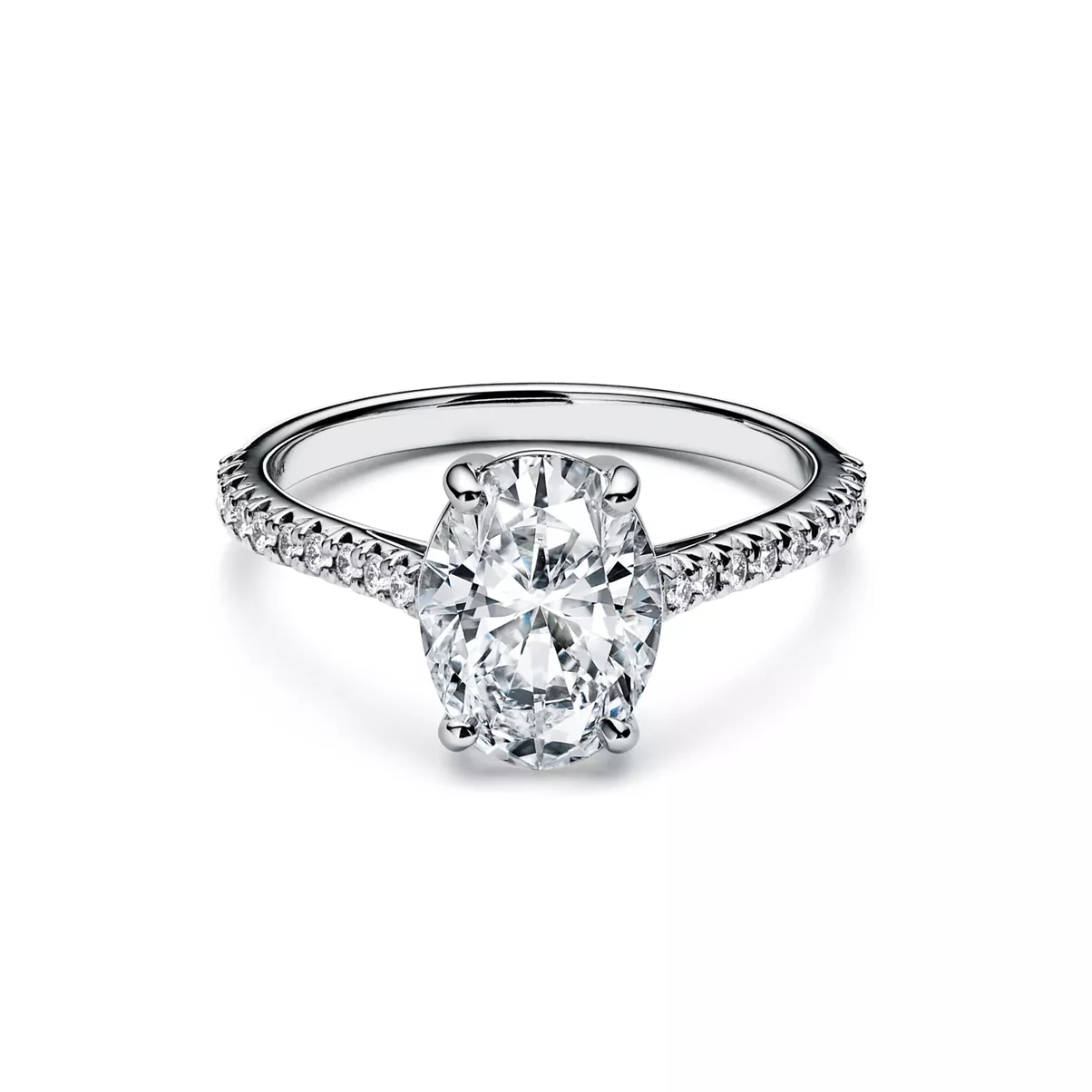 Oval Brilliant Engagement Ring with a Pav&eacute; Diamond Platinum Band