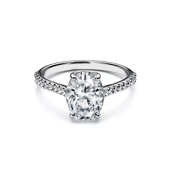 Oval Brilliant Engagement Ring with a Pavé Diamond Platinum Band