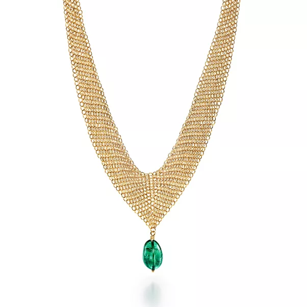 Mesh Collier in 18 Karat Gold mit Smaragdperle im Used-Look
