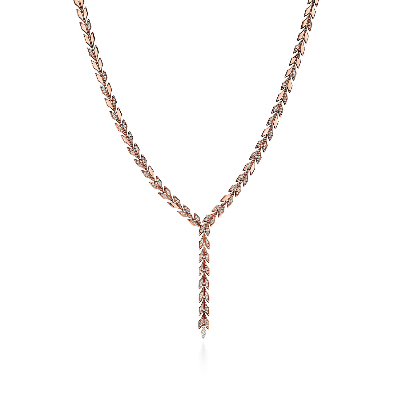 Tiffany Victoria®:Vine  Drop Necklace in Rose Gold with Diamonds image number 0