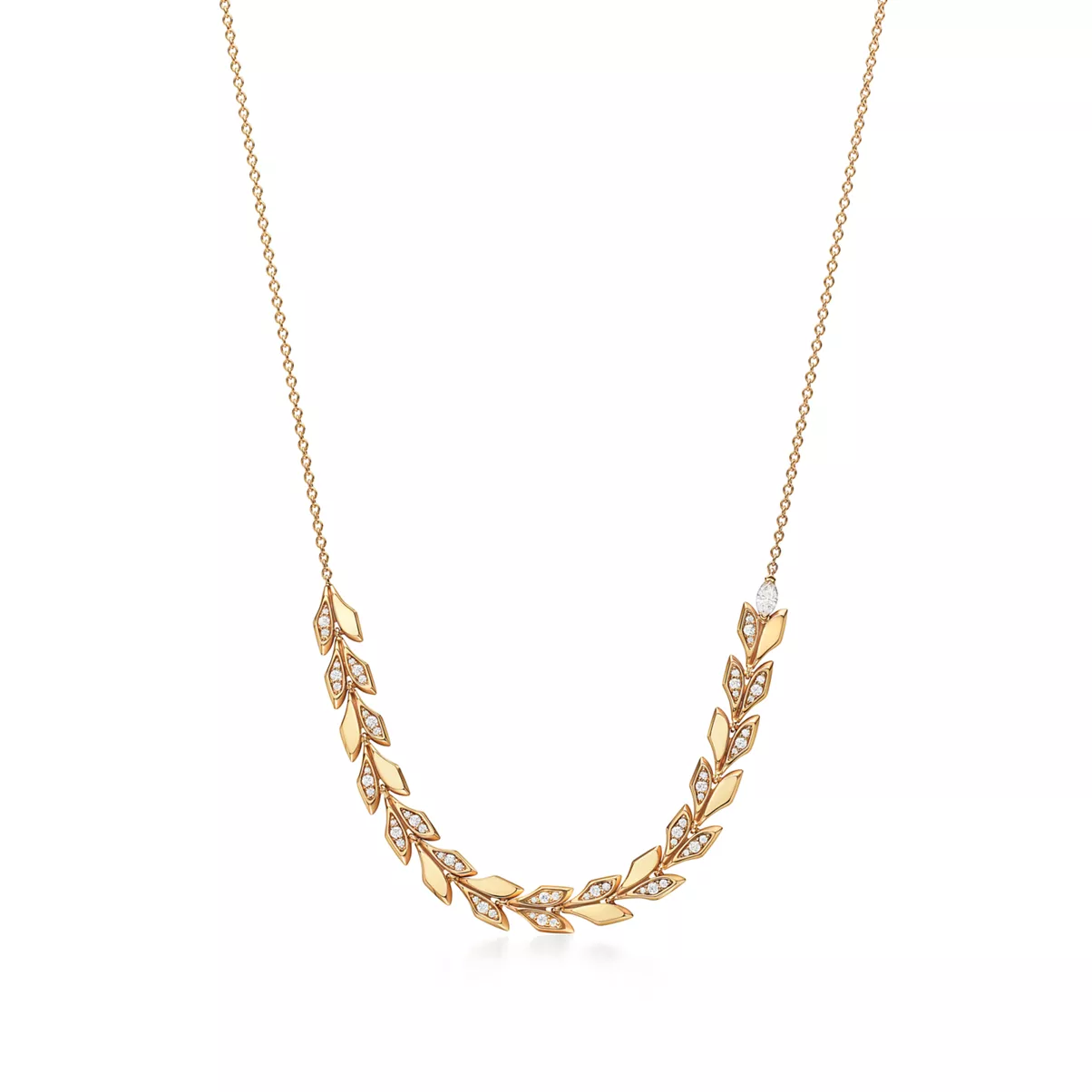 Vine East West Pendant in Yellow Gold with Diamonds