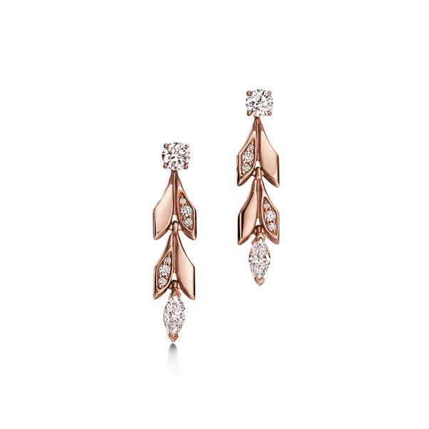 Vine Convertible Drop Earrings in Rose Gold with Diamonds