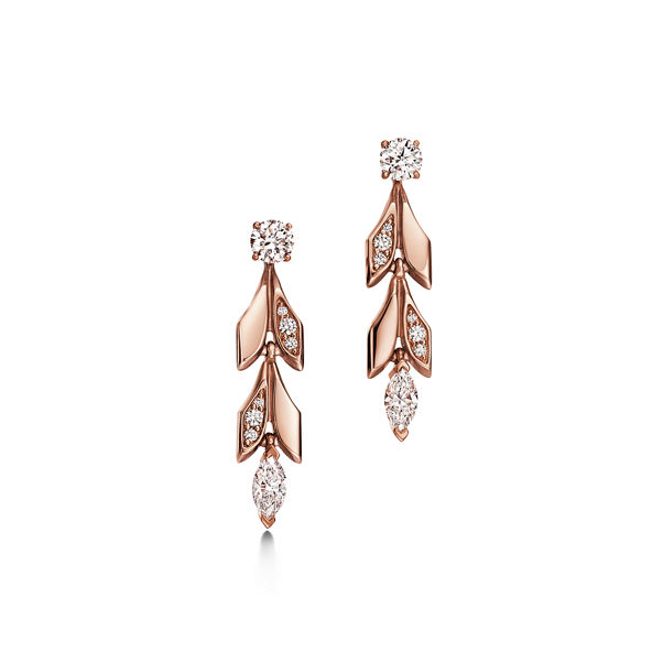 Tiffany Victoria®:Vine Convertible Drop Earrings in Rose Gold with Diamonds