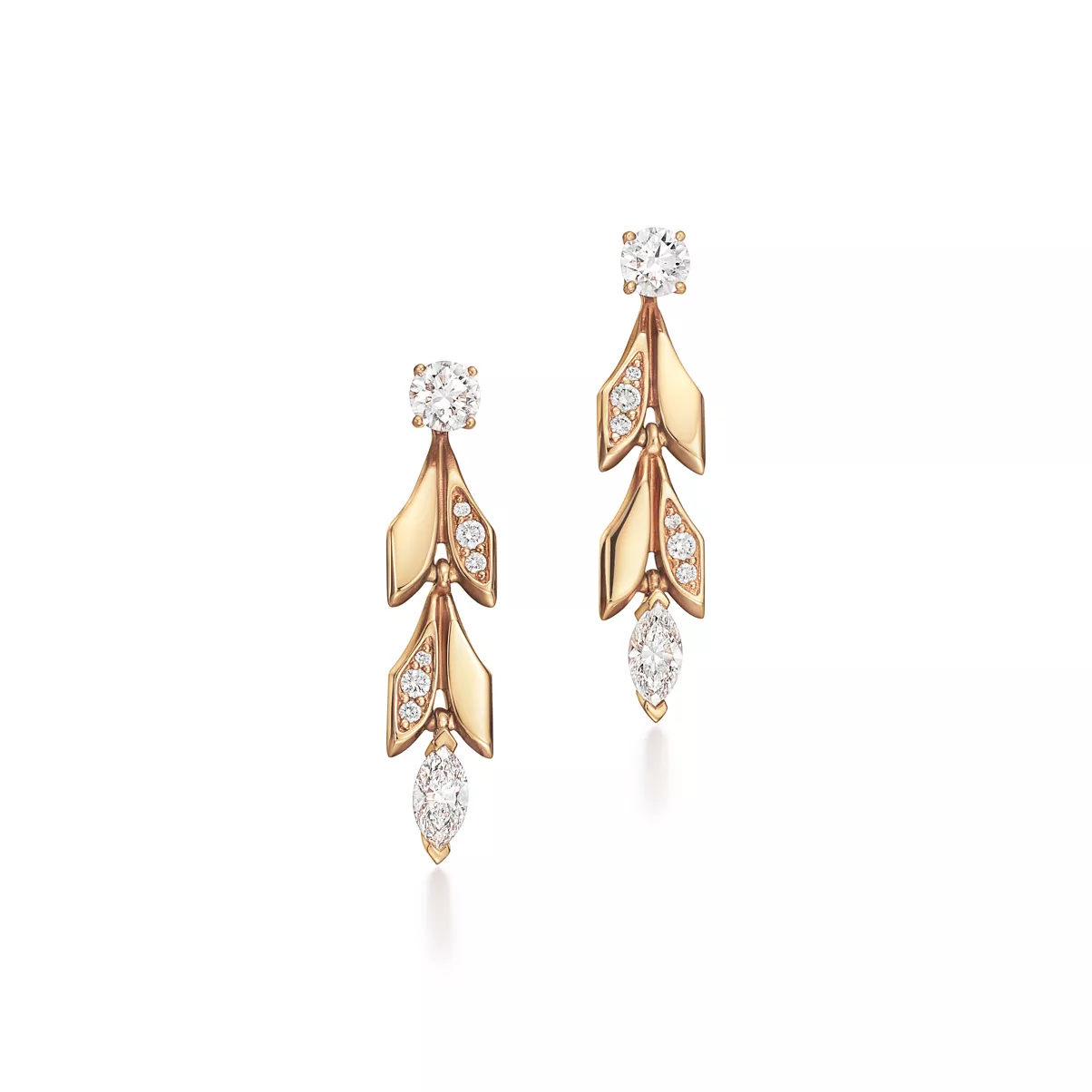 Vine Convertible Drop Earrings in Yellow Gold with Diamonds