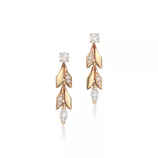 Vine Convertible Drop Earrings in Yellow Gold with Diamonds