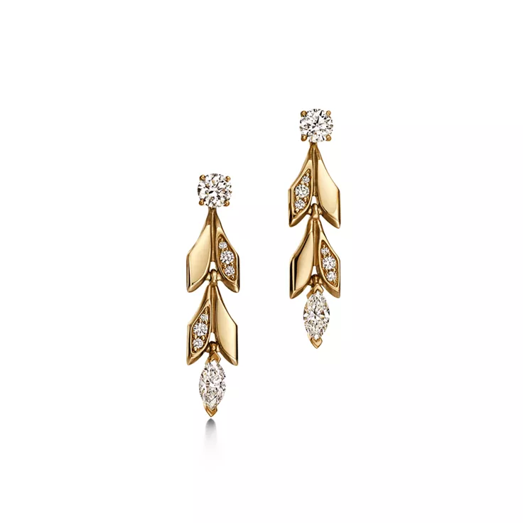 Tiffany Victoria®:Vine Convertible Drop Earrings in Yellow Gold with Diamonds, 1