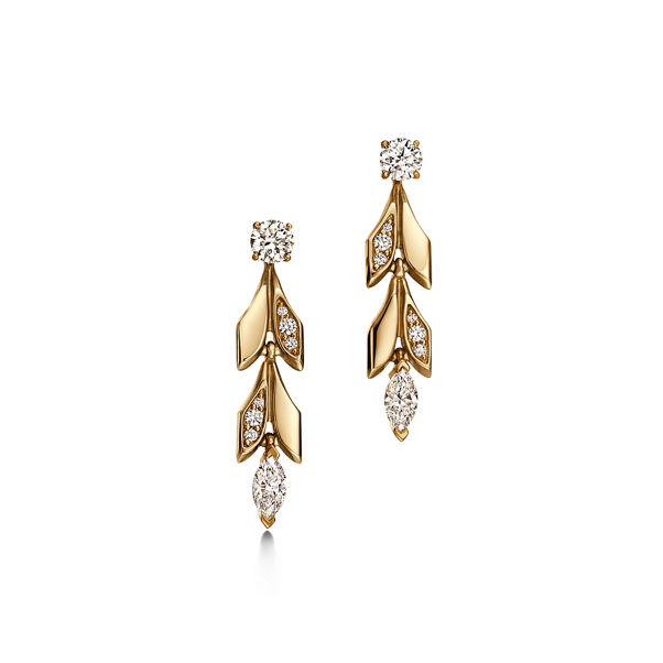 Tiffany Victoria®:Vine Convertible Drop Earrings in Yellow Gold with Diamonds