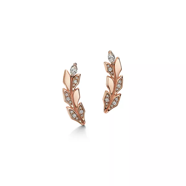 Vine Climber Earrings in Rose Gold with Diamonds