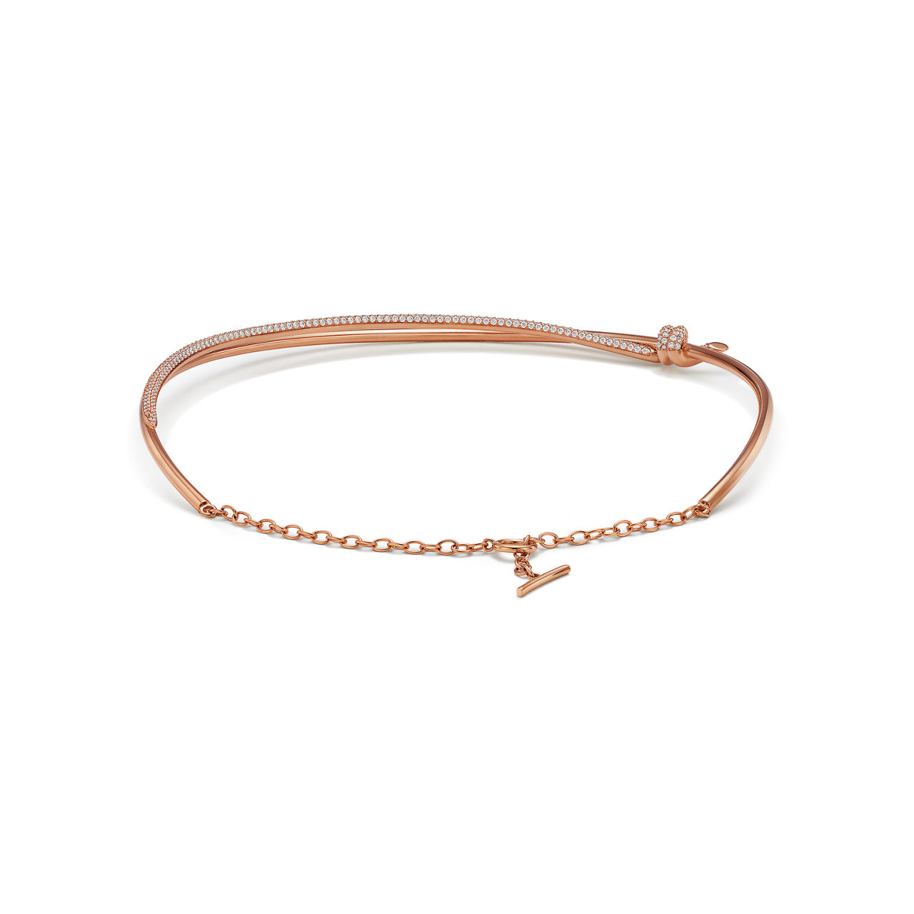 Tiffany Knot:Double Row Necklace in Rose Gold with Diamonds image number 2