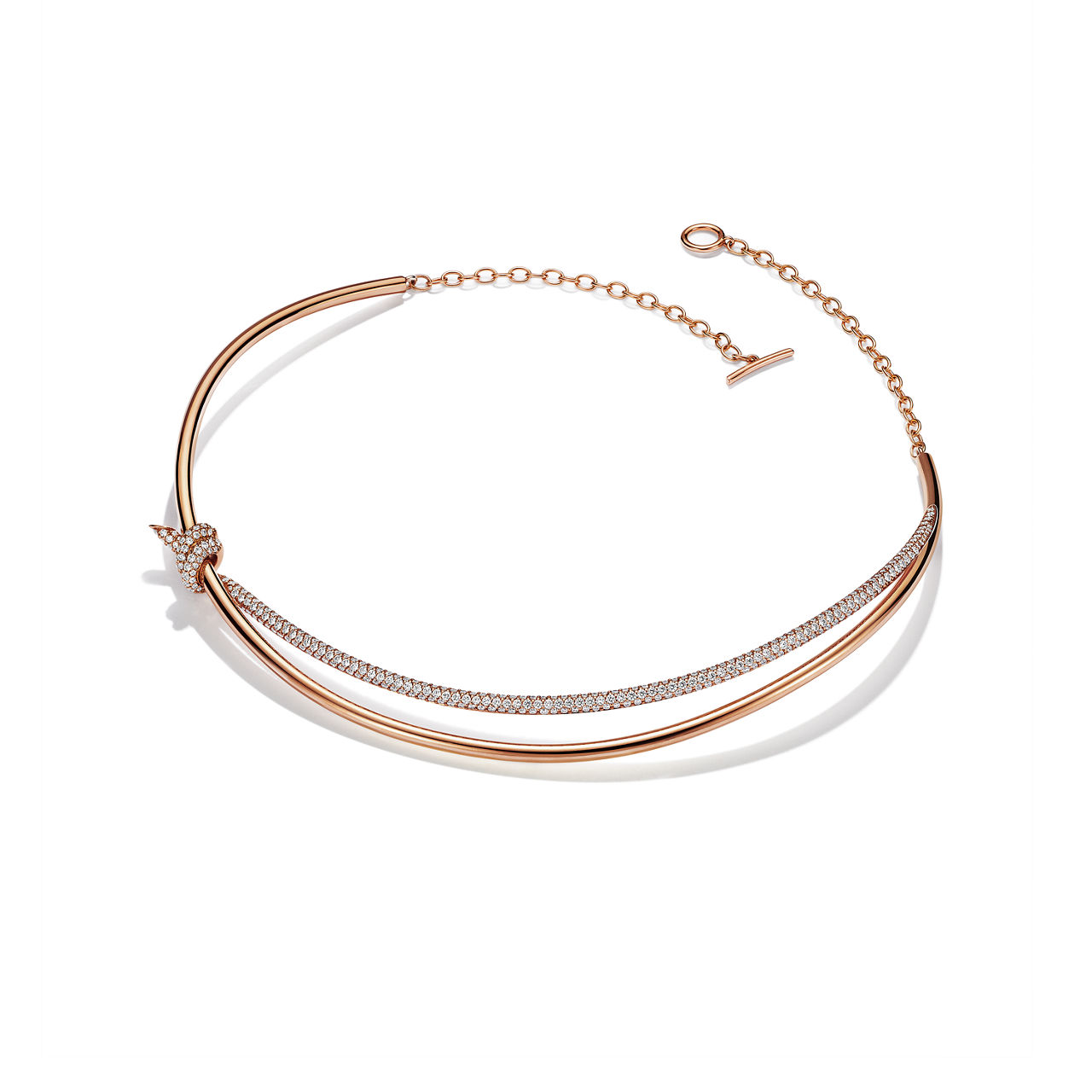 Tiffany Knot:Double Row Necklace in Rose Gold with Diamonds image number 3