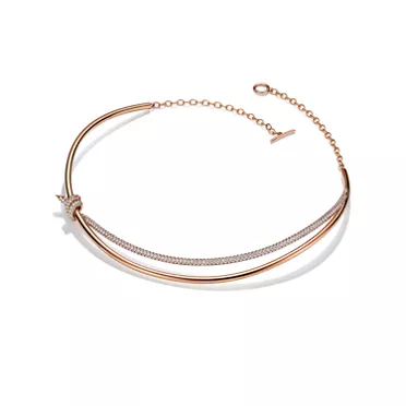 Tiffany Knot:Double Row Necklace in Rose Gold with Diamonds, 3
