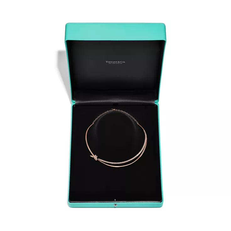 Tiffany Knot:Double Row Necklace in Rose Gold with Diamonds, 5