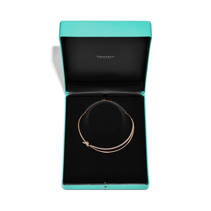 Tiffany Knot:Double Row Necklace in Rose Gold with Diamonds image number 5