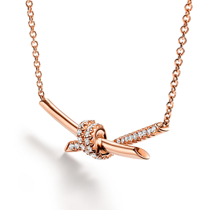 Tiffany Knot:Pendant in Rose Gold with Diamonds image number 4