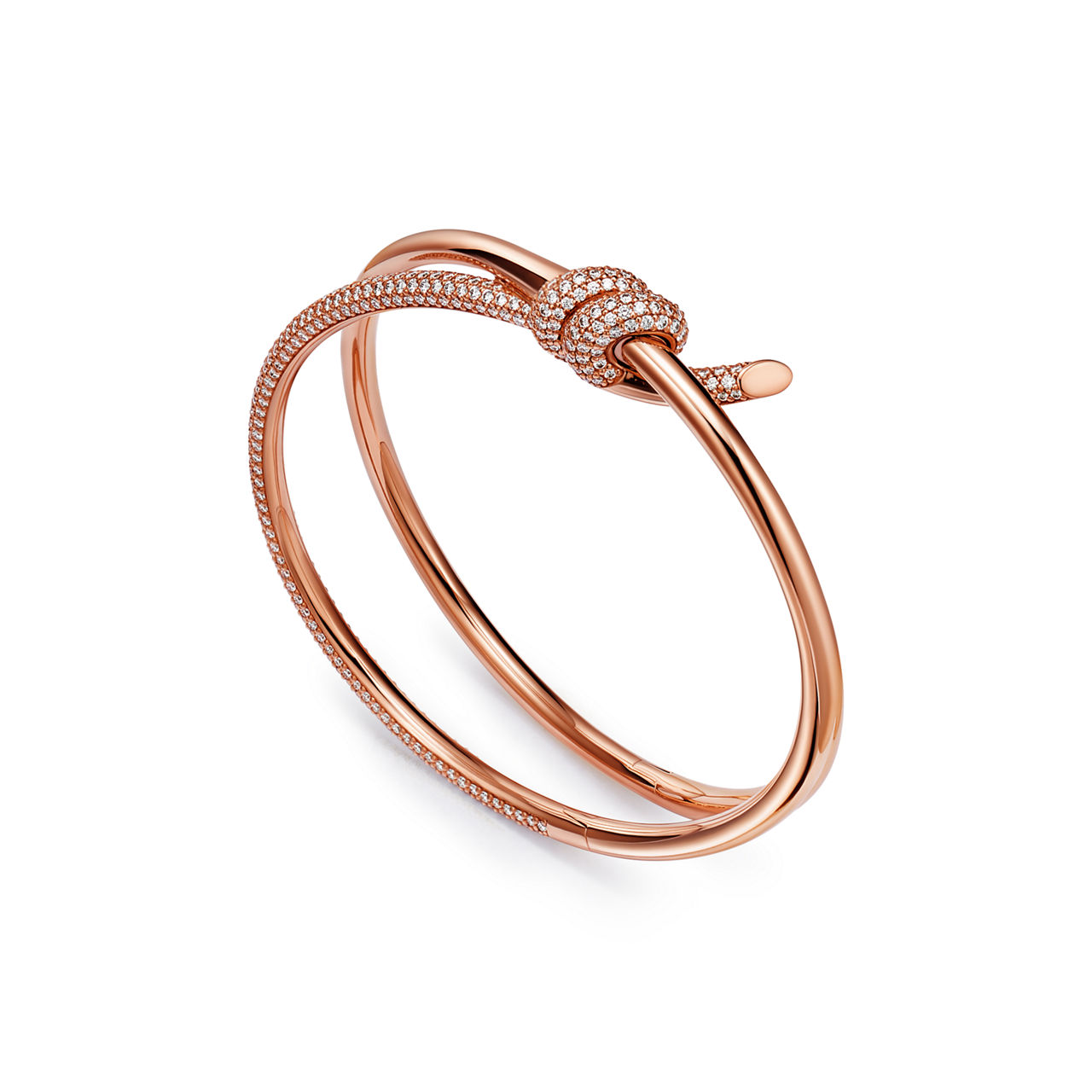 Tiffany Knot:Double Row Hinged Bangle in Rose Gold with Diamonds image number 2