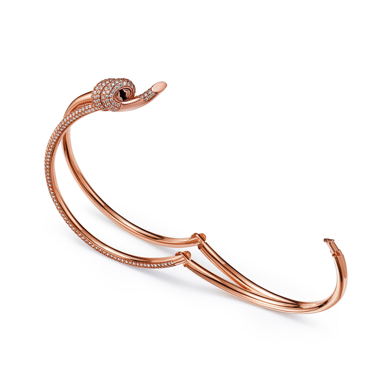 Tiffany Knot:Double Row Hinged Bangle in Rose Gold with Diamonds image number 3