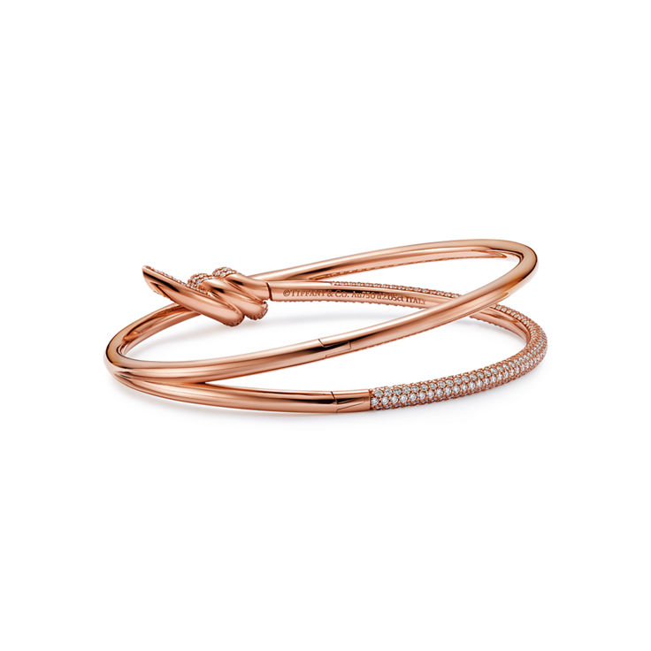 Tiffany Knot:Double Row Hinged Bangle in Rose Gold with Diamonds image number 4