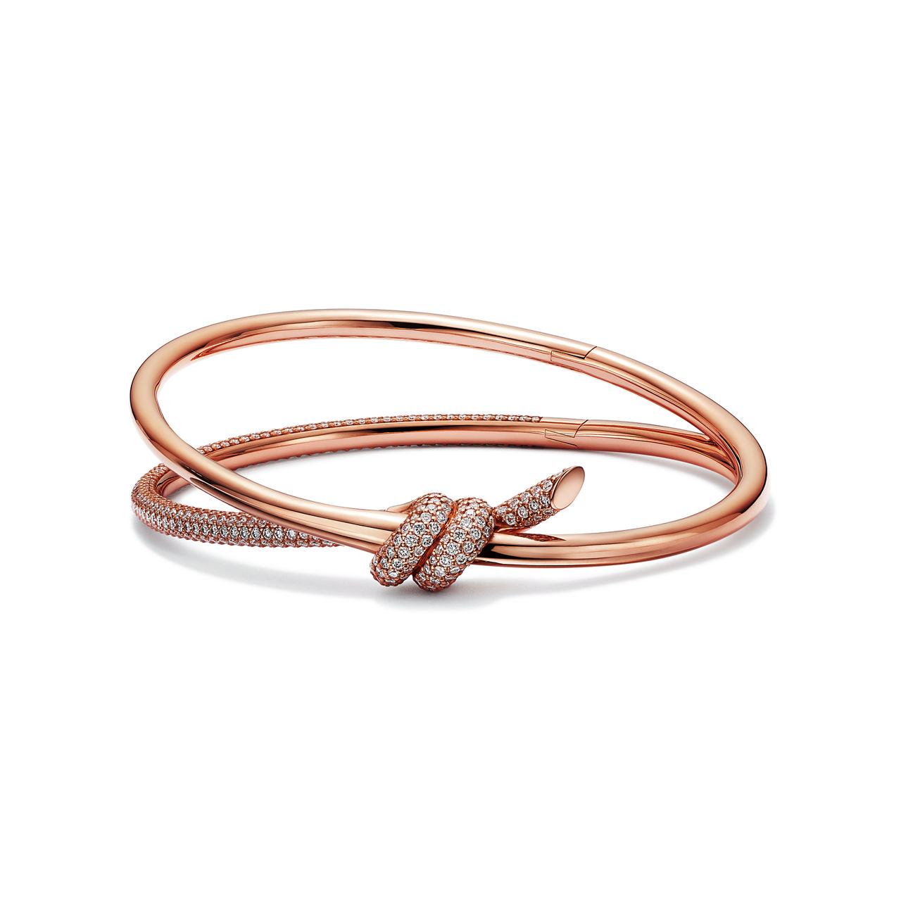 Double Row Hinged Bangle in Rose Gold with Diamonds