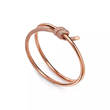 Tiffany Knot:Double Row Hinged Bangle in Rose Gold with Diamonds, 2