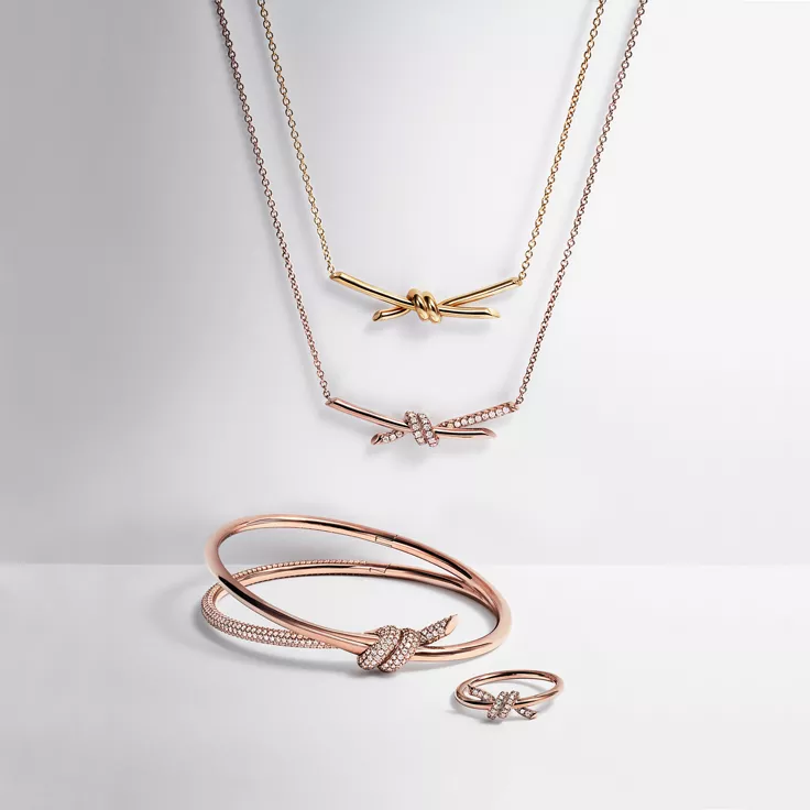 Tiffany Knot:Double Row Hinged Bangle in Rose Gold with Diamonds, 6