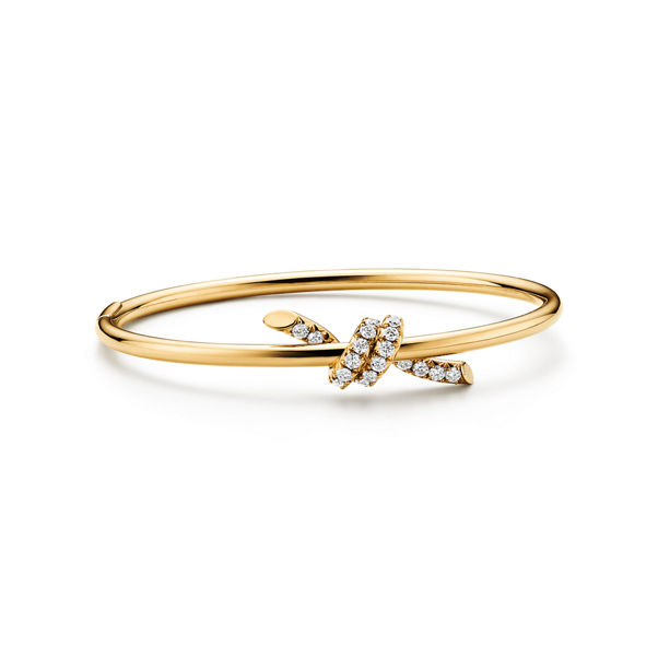 Tiffany Knot:Wire Bangle in Yellow Gold with Diamonds