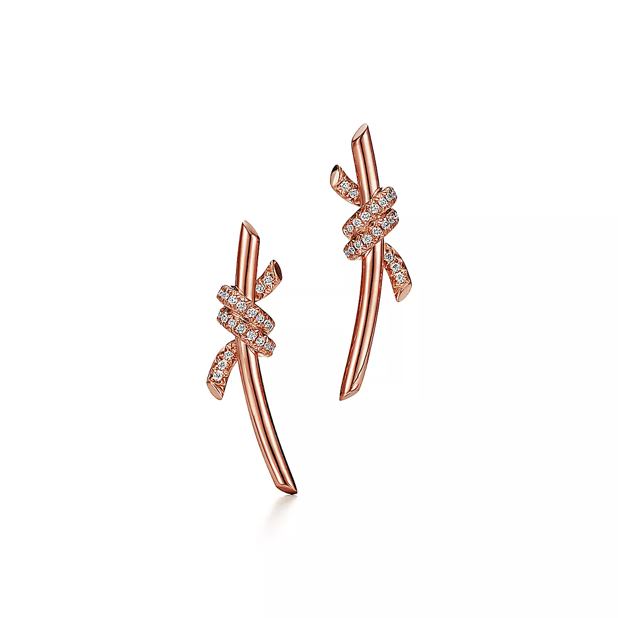 Tiffany Knot Earrings 18K 로즈 골드 다이아몬드 One Scale