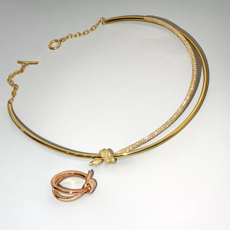 Tiffany Knot:Double Row Ring in Rose Gold with Diamonds, 5