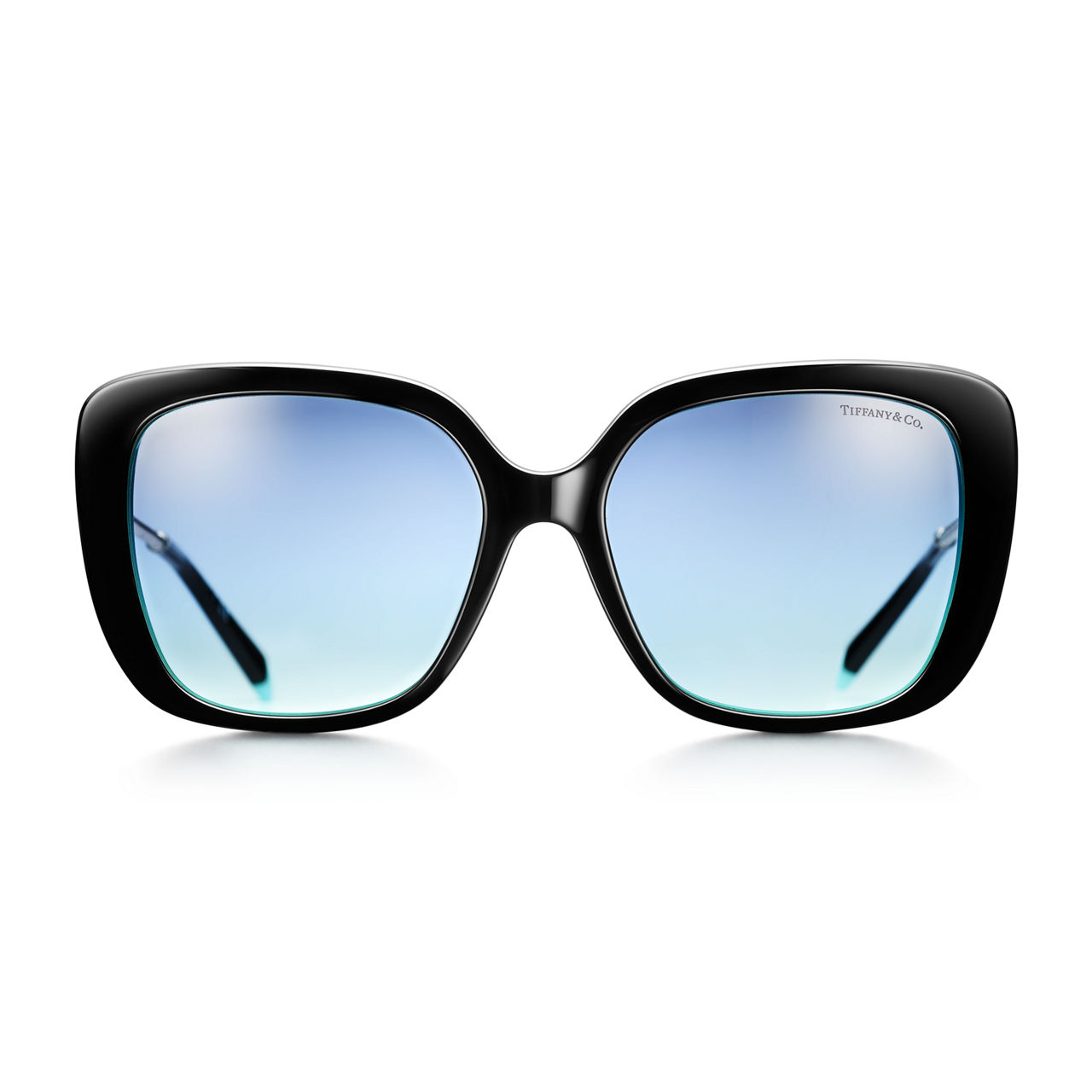 Gafas de sol mariposa en acetato negro y color Tiffany Blue® con metal plateado