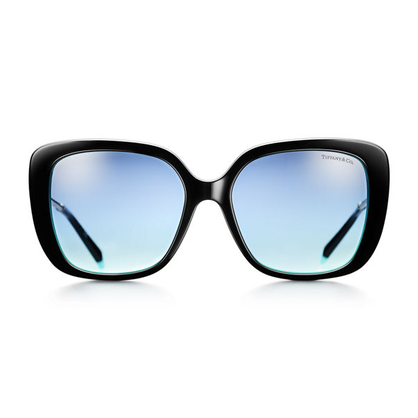 Diamond Point:Butterfly Sunglasses in Black and Tiffany Blue® Acetate with Silver-coloured Metal