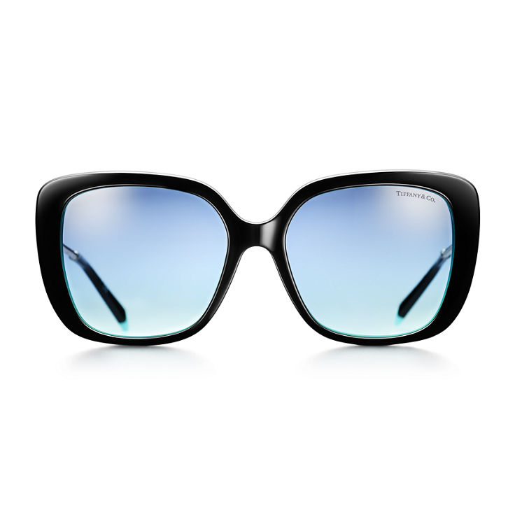 Diamond Point:Butterfly Sunglasses in Black and Tiffany Blue® Acetate with Silver-coloured Metal image number 1