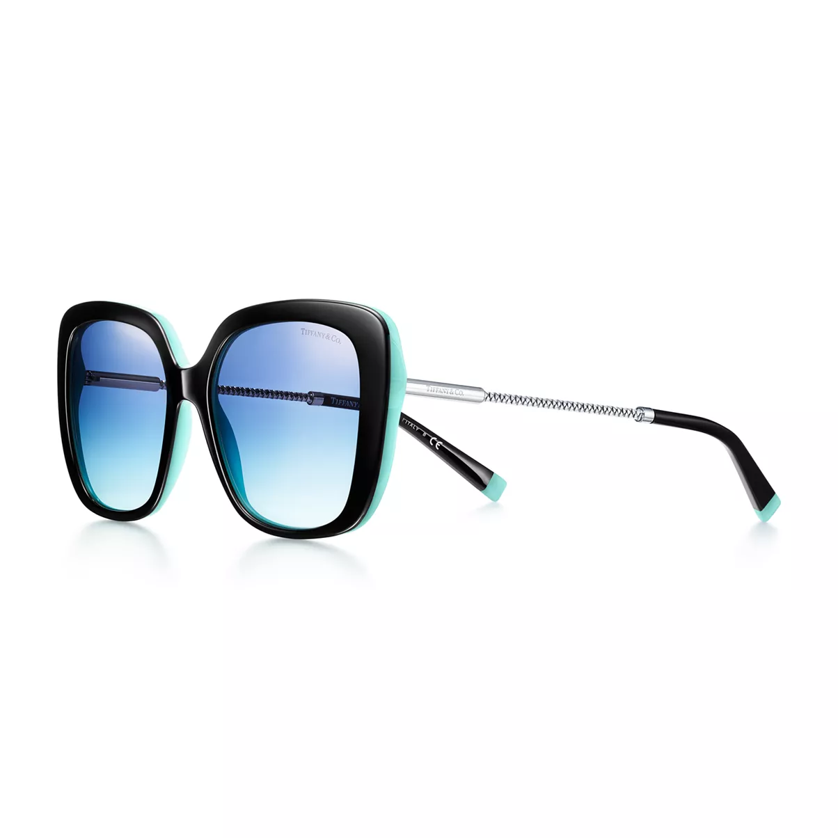 Butterfly Sunglasses in Black and Tiffany Blue&reg; Acetate with Silver-coloured Metal