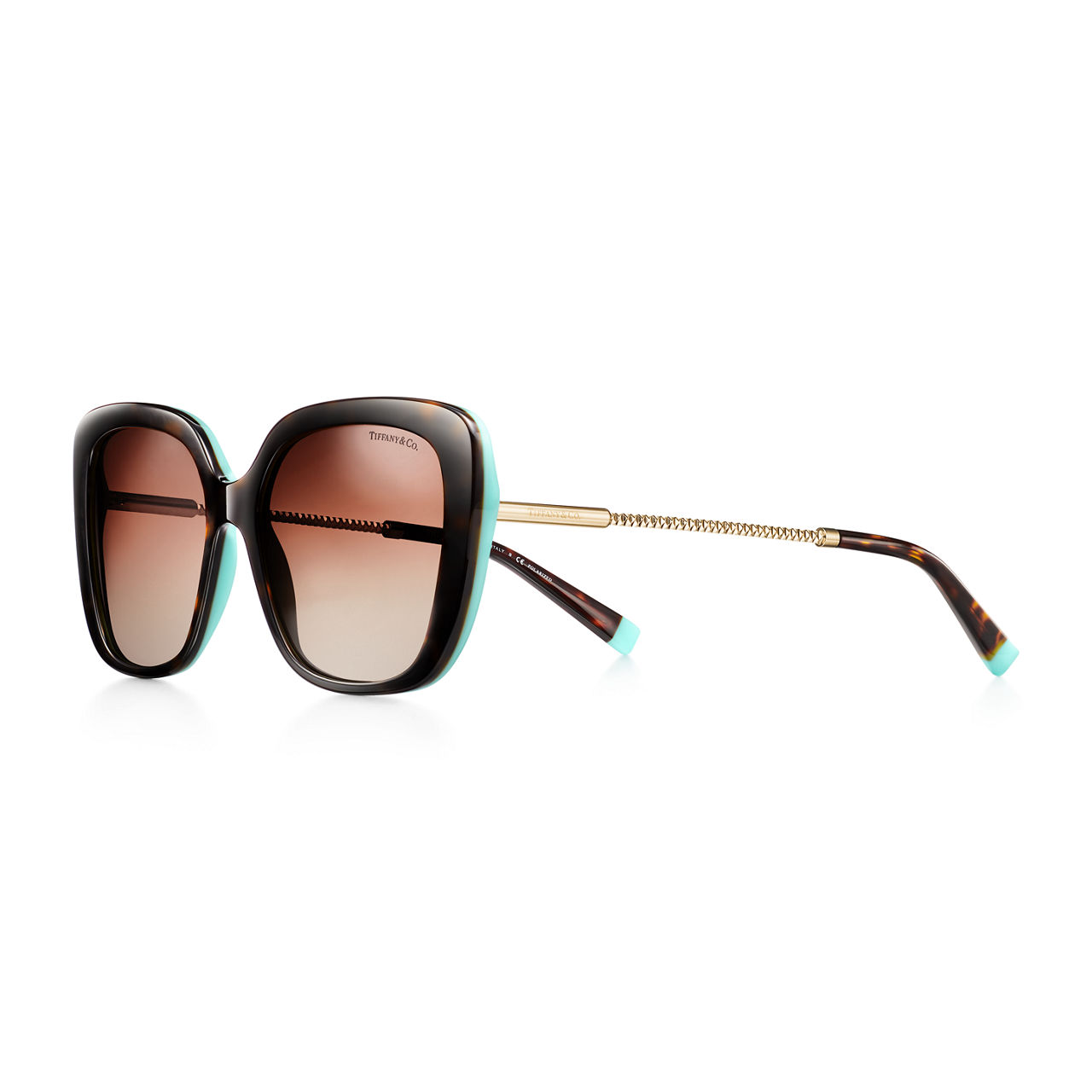 Diamond Point:Butterfly Sonnenbrille aus Acetat in Schildpatt und Tiffany Blue® mit blassgoldfarbenem Metall Bildnummer 0