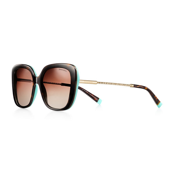 Diamond Point:Butterfly Sonnenbrille aus Acetat in Schildpatt und Tiffany Blue® mit blassgoldfarbenem Metall