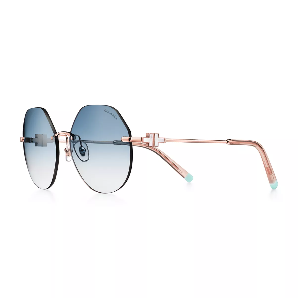 Hexagonal Sunglasses in Rose Gold-colored Metal with Mother-of-pearl