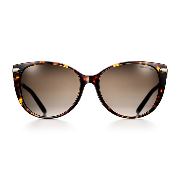 Tiffany T:Cat-Eye Sonnenbrille aus Acetat in Schildpatt mit blassgoldfarbenem Metall und Perlmutt