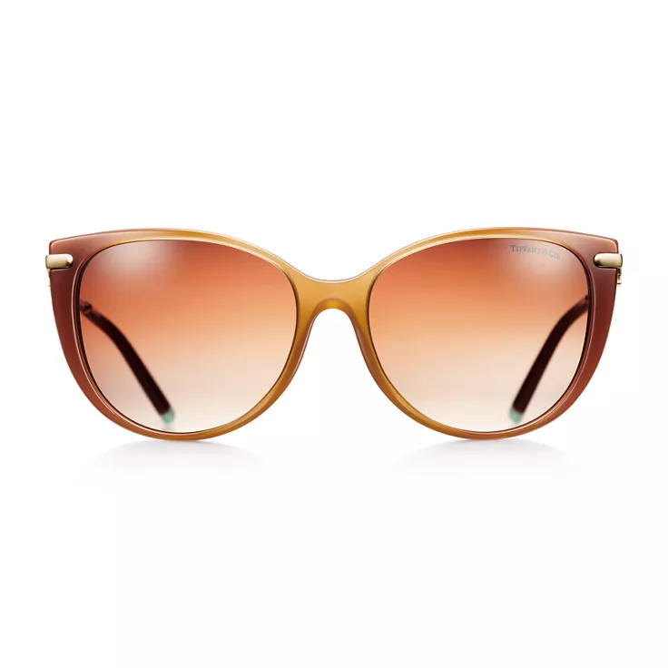 Tiffany T:Cat Eye Sunglasses in Camel Acetate with Pale Gold-colored Metal and Mother-of-pearl, 1