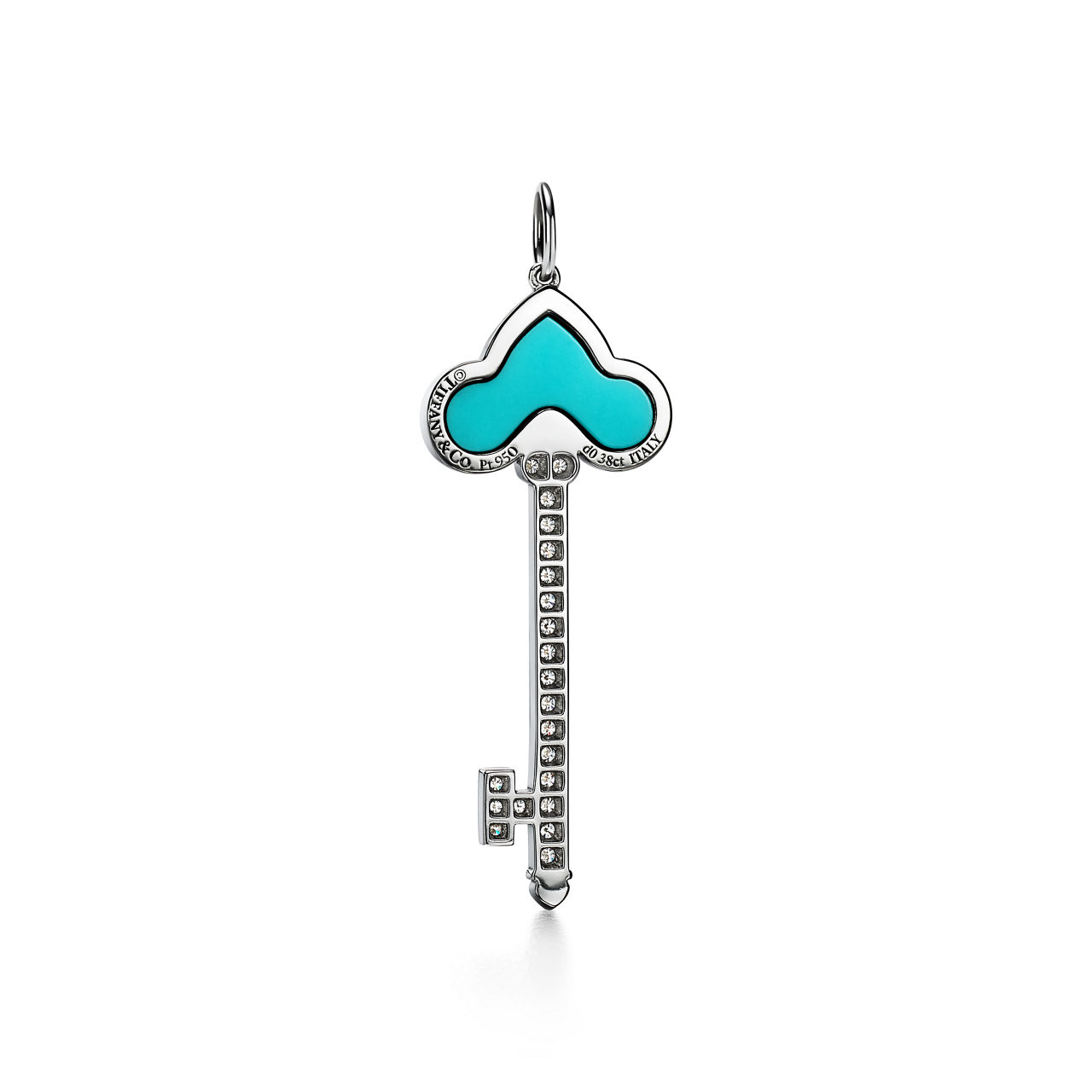 Fleur de Lis Schlüssel in Platin mit Diamanten und Türkis