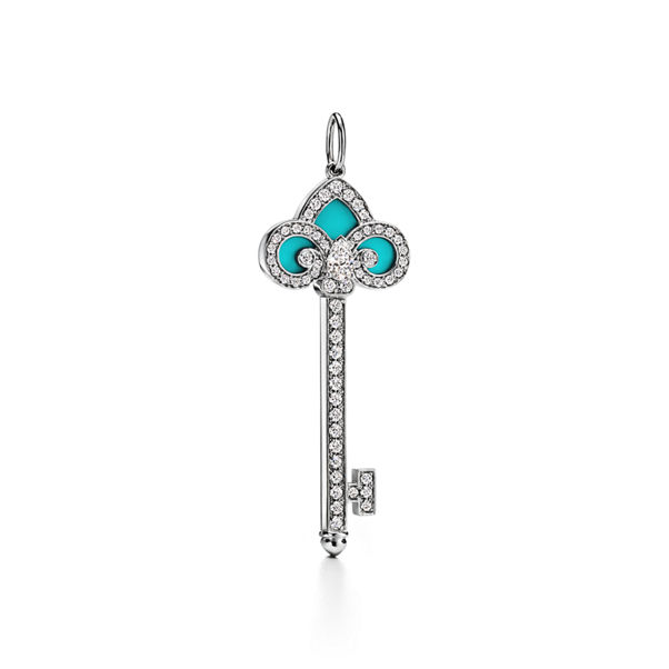 Tiffany Keys:Fleur de Lis Schlüssel in Platin mit Diamanten und Türkis