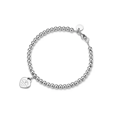 Return to Tiffany™:Pulsera de cuentas con corazón mini en rosa en plata con un diamante,4 mm, 3