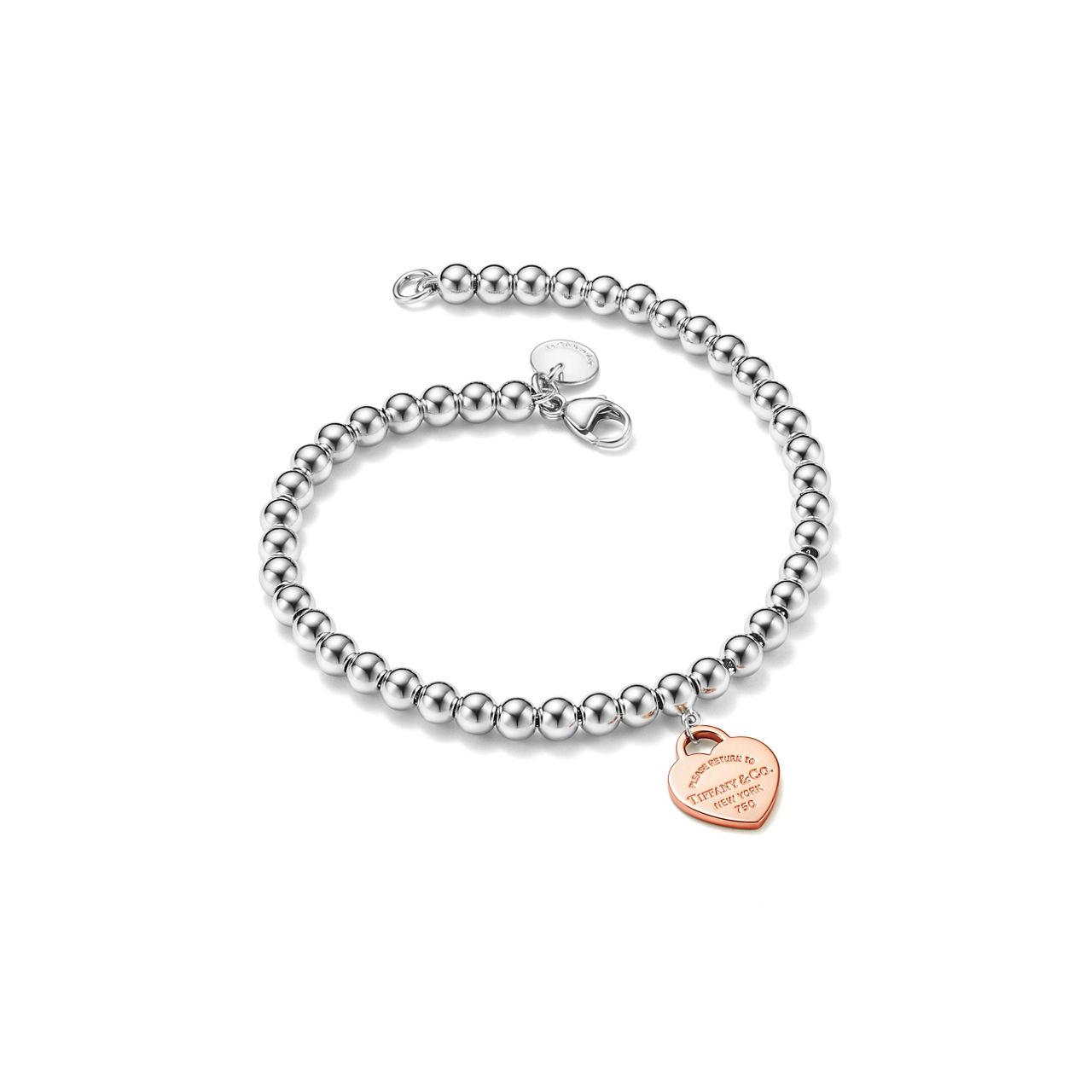 Return to Tiffany®:Heart Tag Bead Bracelet in Sterling Silver and Rose Gold, 4 mm image number 2