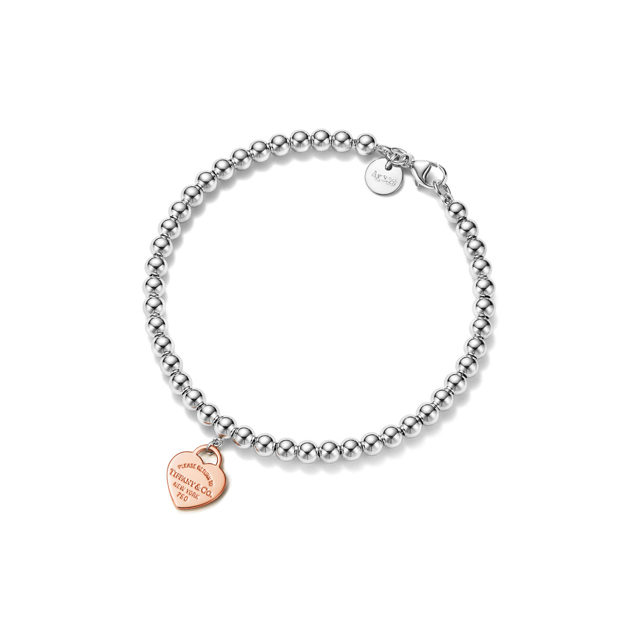 Return to Tiffany®:Heart Tag Bead Bracelet in Sterling Silver and Rose Gold, 4 mm image number 0