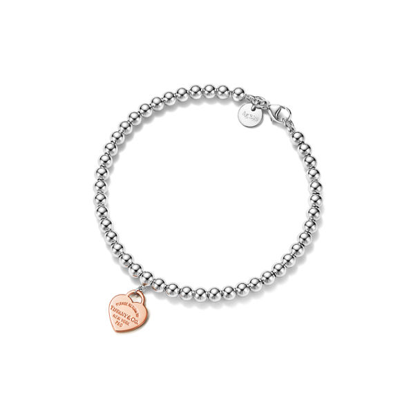 Return to Tiffany™:Kugelarmband mit Herzanhänger in Sterlingsilber und Roségold, 4 mm