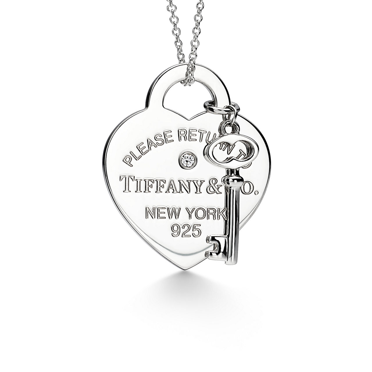 Return to Tiffany™:Heart Tag and Key Necklace in Sterling Silver with a Diamond, Medium image number 2