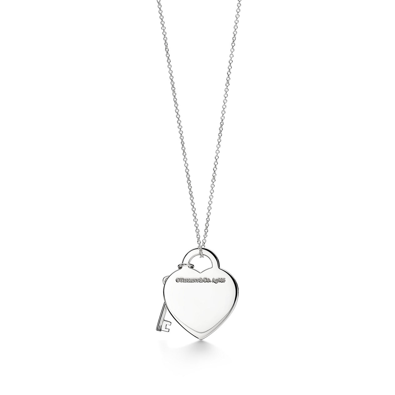 Return to Tiffany™:Heart Tag and Key Necklace in Sterling Silver with a Diamond, Medium image number 3