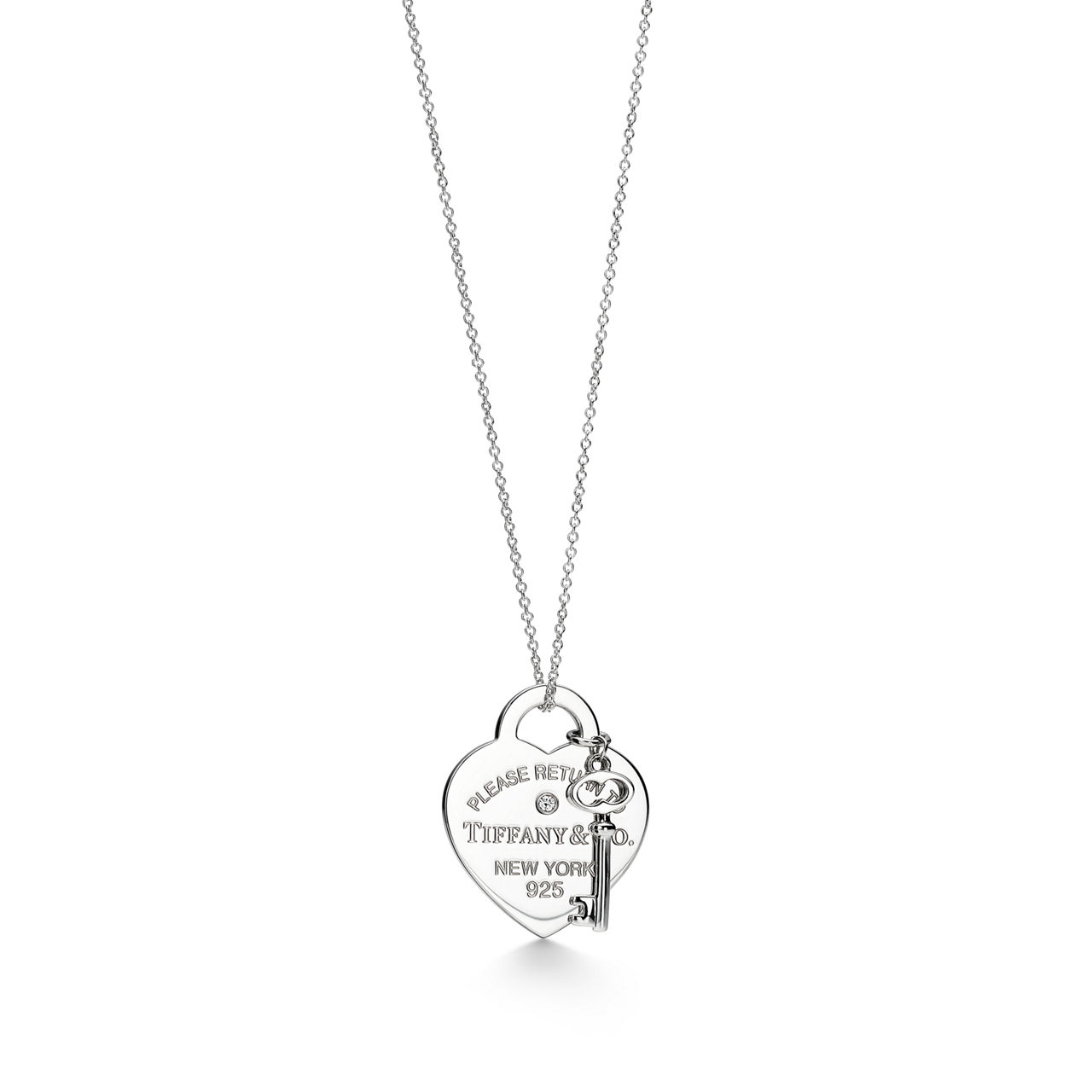 Return to Tiffany™:Heart Tag and Key Necklace in Sterling Silver with a Diamond, Medium image number 0