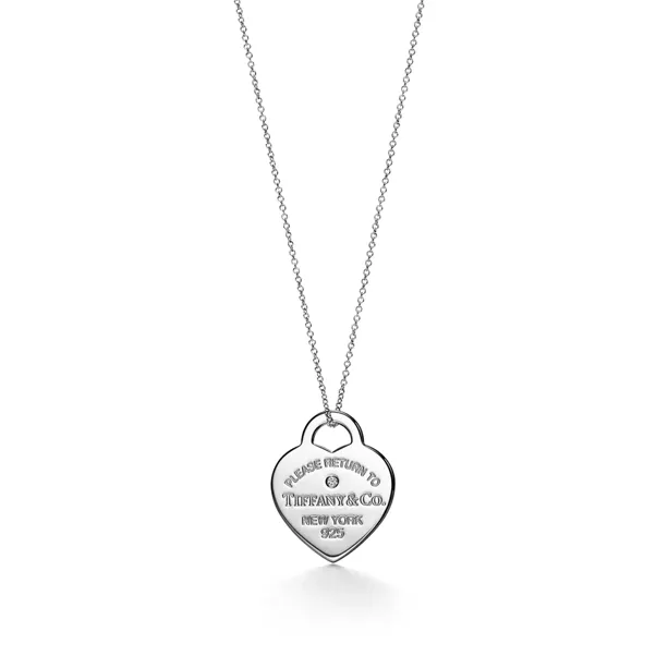 Herzanhänger in Sterlingsilber mit einem Diamanten, Medium