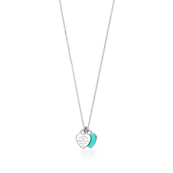 Colgante de corazón en plata, color Tiffany Blue® con un diamante, mini
