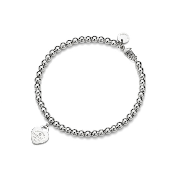 Return to Tiffany™:Kugelarmband mit Herzanhänger in Silber mit einem Diamanten, 4 mm