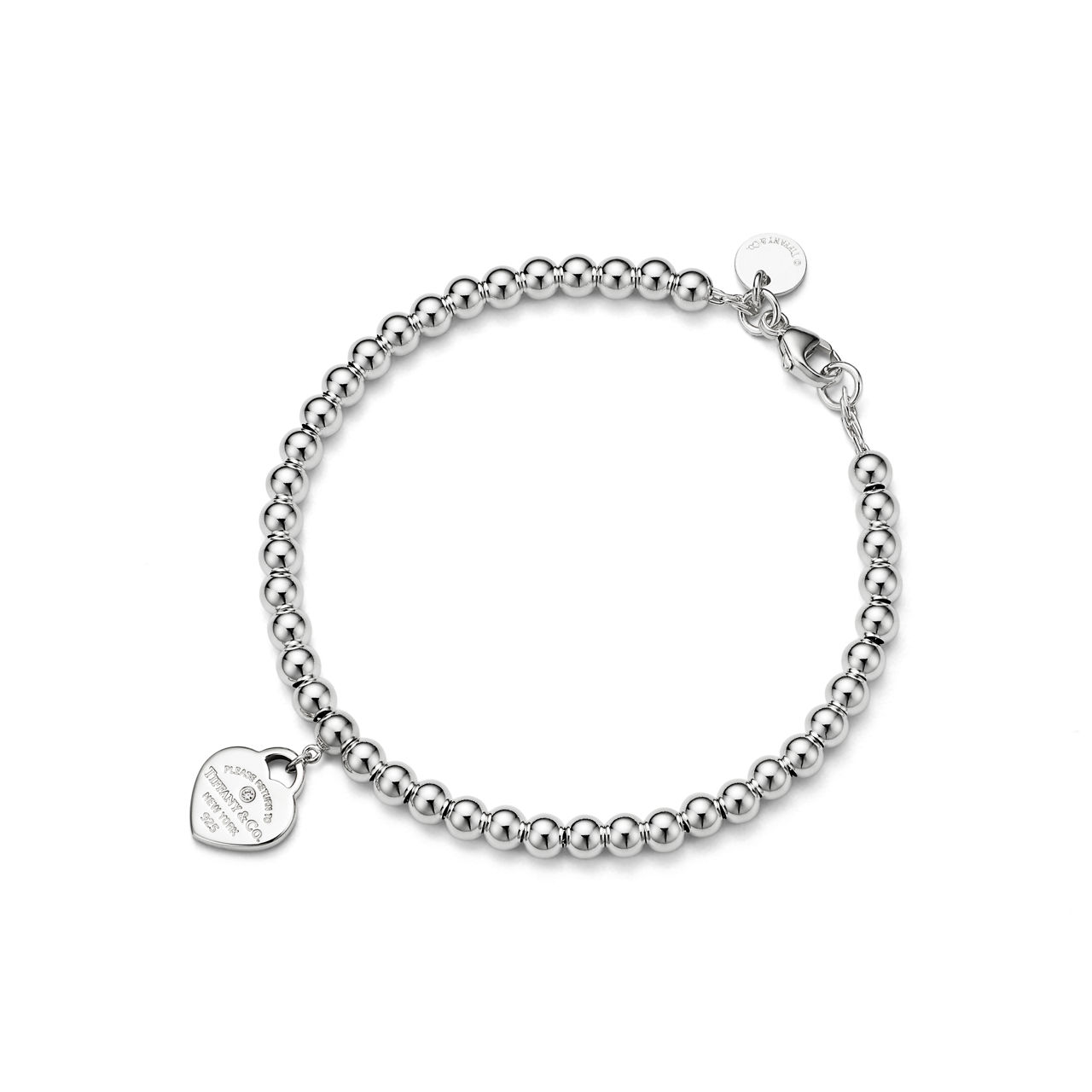 Return to Tiffany™:Kugelarmband mit rosafarbenem Mini-Herzanhänger in Silber mit einem Diamanten, 4 mm Bildnummer 3